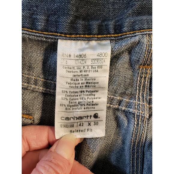 Carhartt Jeans Size 42x30 Mens Blue Stretch Pants Denim Casual Work Straight - Picture 3 of 12
